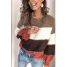 Women's Crew Neck Color Block Pullover Sweater Tangerine