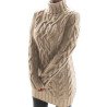 Cable Knit Long Sleeve High Neck Sweater Dress Khaki