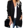 Waffle Knit Dual Pocket Open Front Cardigan Black