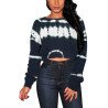 Women  Casual Tie Dye Print Long Sleeve Knitted Crop Sweater