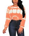 Women  Casual Tie Dye Print Long Sleeve Knitted Crop Sweater