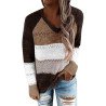 V Neck Long Sleeve Color Block Womens Sweater Coffee