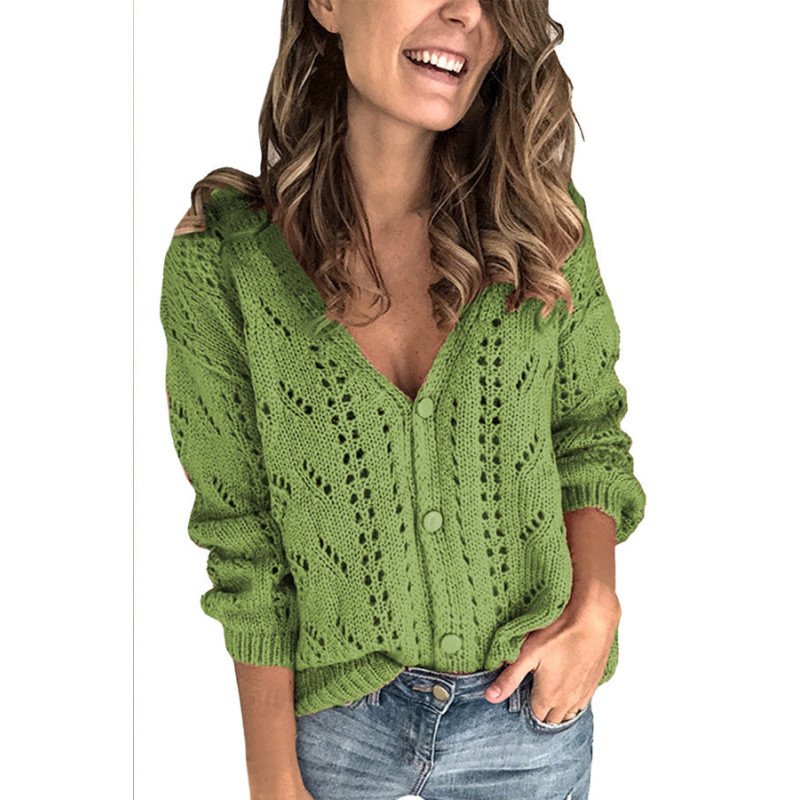 Long Sleeve V Neck Button Front Knit Sweater Oliver Green