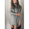 Solid Rib-Knit Turtleneck Sweater Dress Gray