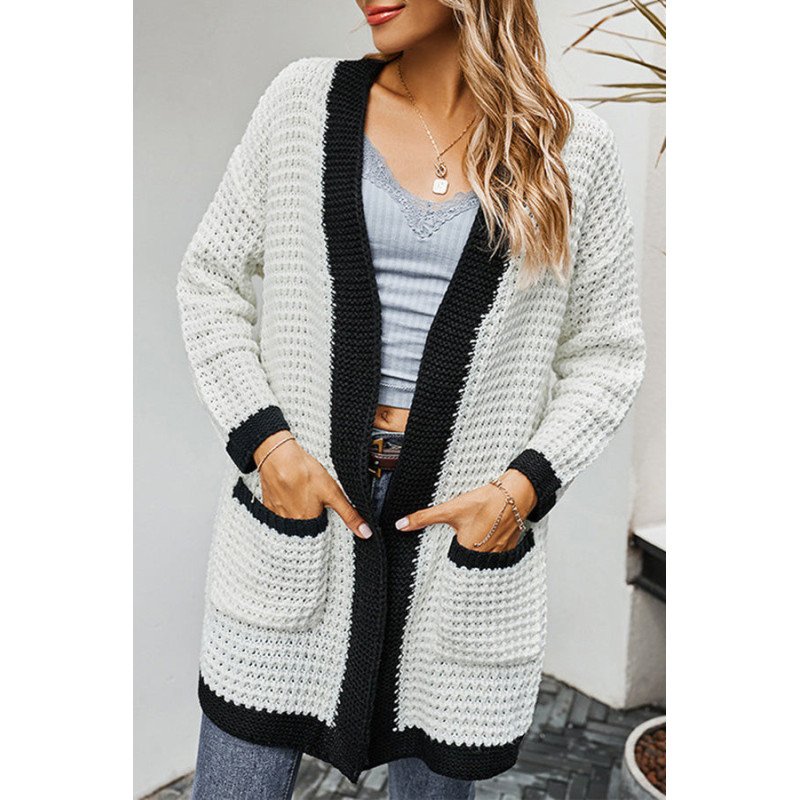 Waffle Knit Open Front Cardigan Sweater