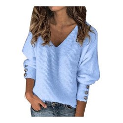 Solid Fall V Neck Pullover Sweater For Womens