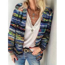 Womens Open Front Striped Cardigan Sweater