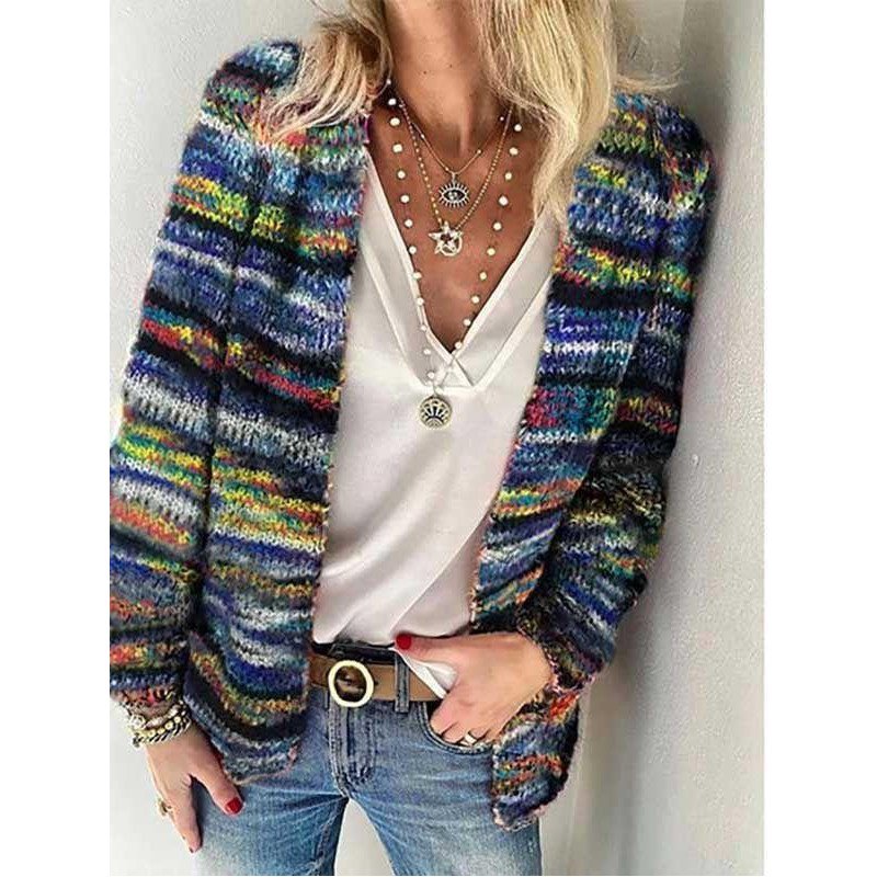 Womens Open Front Striped Cardigan Sweater