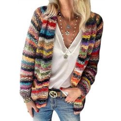 Womens Open Front Striped Cardigan Sweater