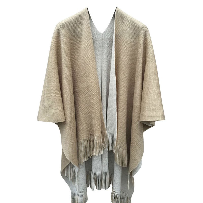 Women Winter Reversible Cashmere Poncho Capes Coat