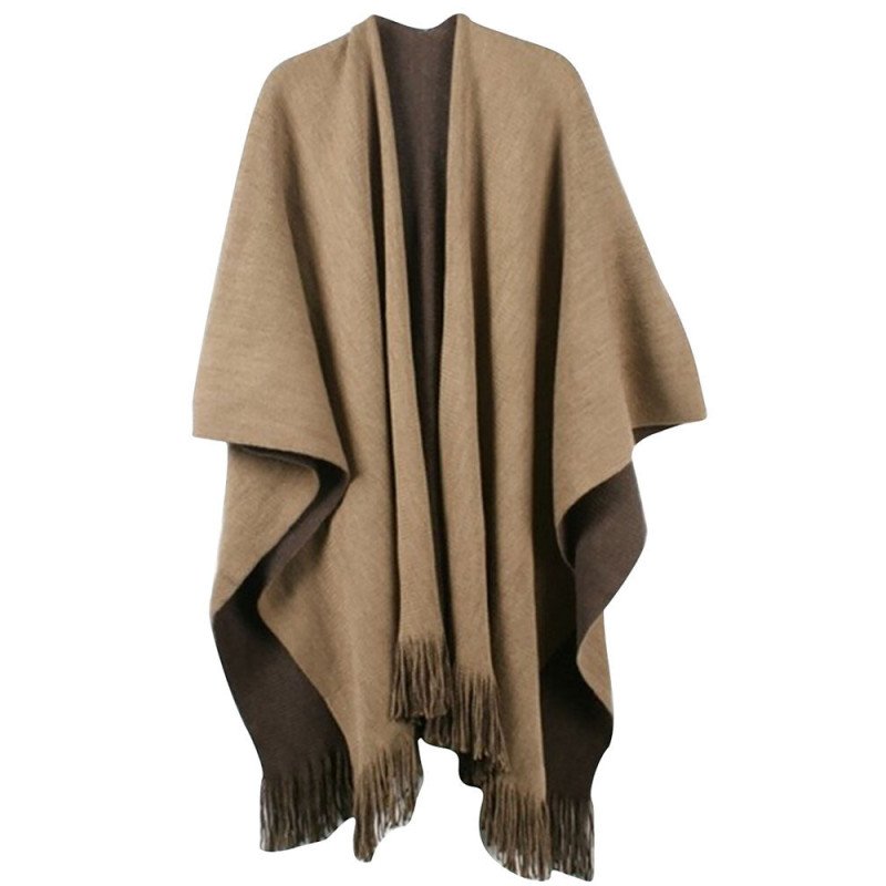 Women Winter Reversible Cashmere Poncho Capes Coat