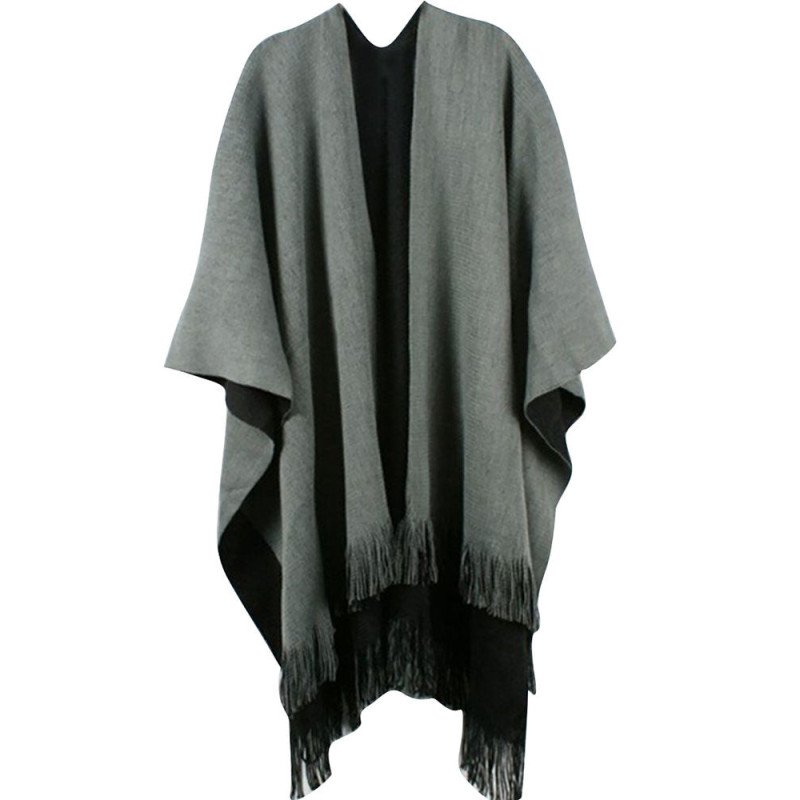 Women Winter Reversible Cashmere Poncho Capes Coat
