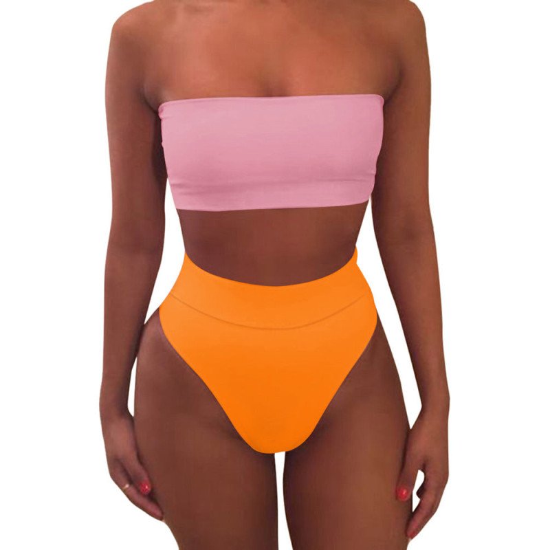 Women's Printed Strapless High Waist Bandeau Bikini Set