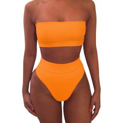 Women's Printed Strapless High Waist Bandeau Bikini Set