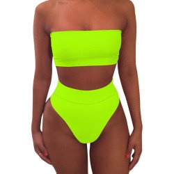 Women's Printed Strapless High Waist Bandeau Bikini Set