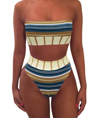 Women's Printed Strapless High Waist Bandeau Bikini Set