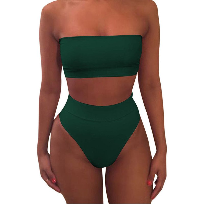 Women's Printed Strapless High Waist Bandeau Bikini Set