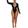 Long Sleeve Zipper Front High Cut One Piece Swimsuit Black