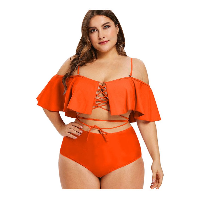 Women Two Piece High Waisted Bikini Set Lace Up Ruffle Two Piece Bathing Suit