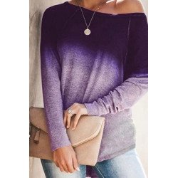 Ombre Boat Neck Long Sleeve T-Shirt Purple