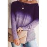 Ombre Boat Neck Long Sleeve T-Shirt Purple