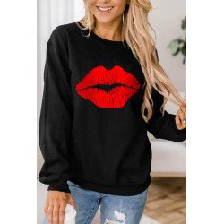 Lip Print Black Sweatshirt For Women