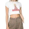 Women's Cowgirl Print Crew Neck Short Sleeve Crop Top