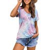 Women's Short Sleeve Tie Dye Print V Neck T-Shirt
