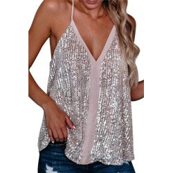 Women's V Neck Sequin Camisole Top Pink