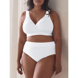 Plus Size Bathing Suits Solid Pleated Tummy Control Swimwear