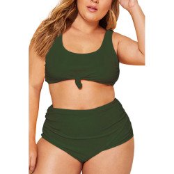 Women's Plus Size Two Piece Crop Top Sporty Athletic Bathing Suit