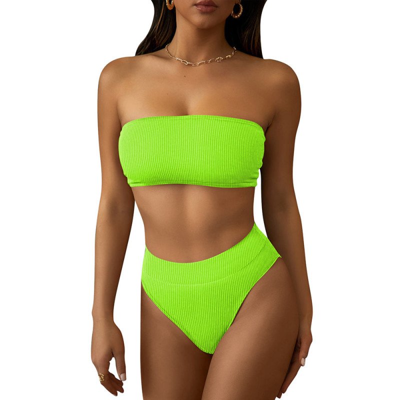 Women's Ribbed High Waist Two Piece Bandeau Swimsuit