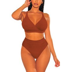 Women's Ruched High Cut Push-up Two Piece Swimsuit