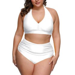 Women's Plus Size Two Piece Halter High Waist Tummy Control Bathing Suit