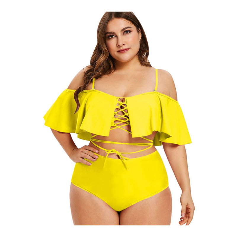 Women Two Piece High Waisted Bikini Set Lace Up Ruffle Two Piece Bathing Suit