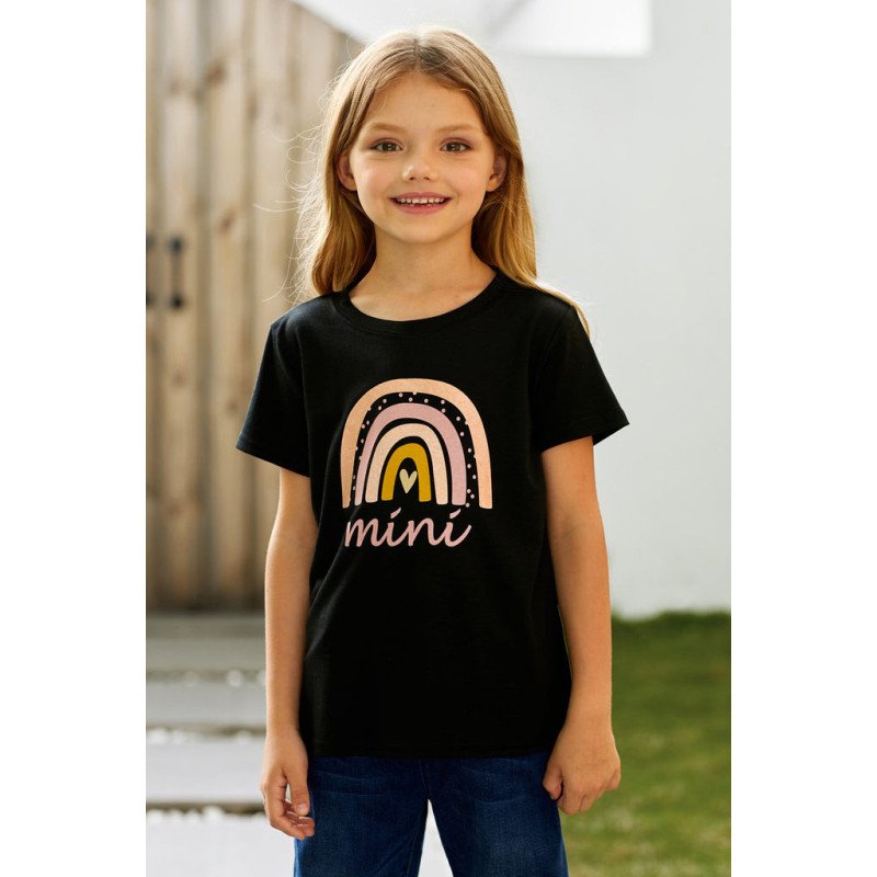 Kids Mini Rainbow Print Crew Neck T Shirt Matching Outfit