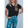 Kids Leopard Print Tops V Neck Leopard Shirts Short Sleeve Blouses with Pocket