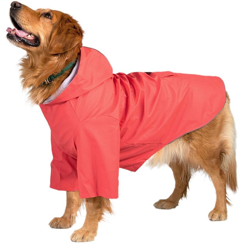 KingCamp Waterproof Lightweight Adjustable Fit Hoodie Reflective Stripe  Dog Rain Jacket Raincoat -Red-XL