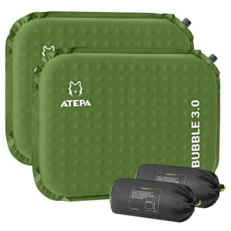 ATEPA Self-Inflating Insulated Seat Cushion for Stadium,Camping, Pressure Relief-Green(2-pack)