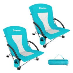 KingCamp Low Back Lightweight Strong Stable Folding Beach Chair with Mesh Back 2-piece Set KC1919-Cyan