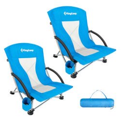 KingCamp Low Back Lightweight Strong Stable Folding Beach Chair with Mesh Back 2-piece Set KC1919-Blue