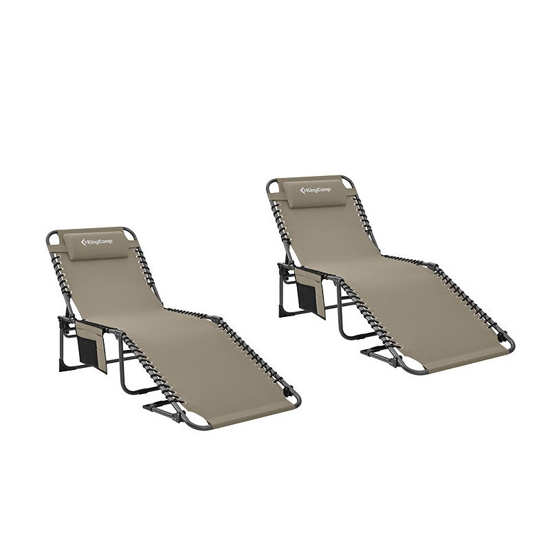 KingCamp 4-Positions Reclining Folding Camping Outdoor Chaise Lounge Lounger-2 Packs KC2019-Beige