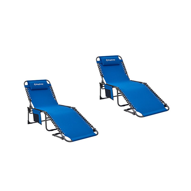 KingCamp 4-Positions Reclining Folding Camping Outdoor Chaise Lounge Lounger-2 Packs KC2019-Blue