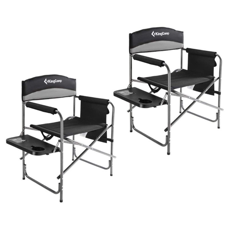 KingCamp Folding Heavy Duty Camp Chair with Side Table & Storage Bag Portable Director Chair Outdoors-2 Packs