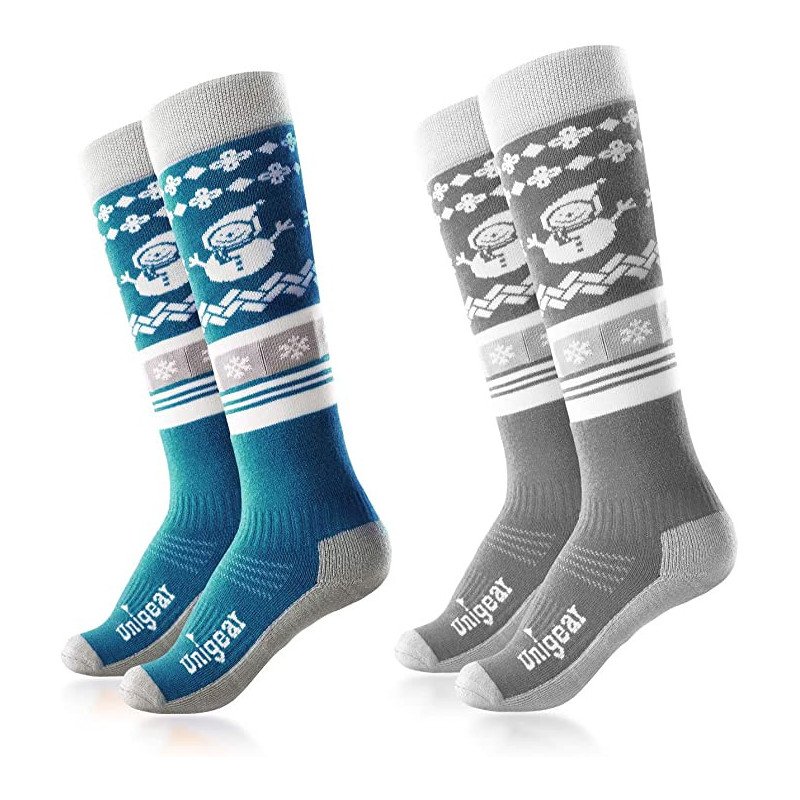 Kids Ski Socks for Boys Girls S 2Pairs(Blue+Grey)