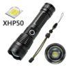 LED Flashlight, XHP50 Telescopic zoom, 5 Modes Rechargeable Flashlights with 4LED Power Indicator lamps