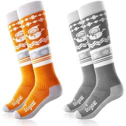 Kids Ski Socks for Boys Girls XS 2Pairs(Grey+Orange)