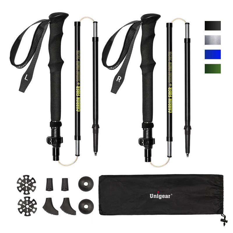 Folding Trekking Poles / Hiking Sticks - Pair Black