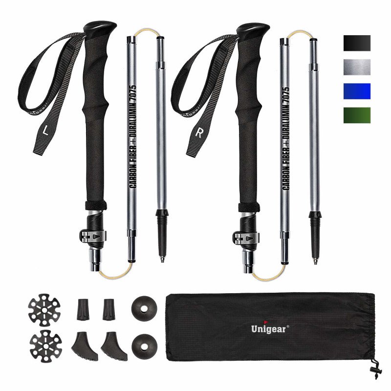 Folding Trekking Poles / Hiking Sticks - Pair Silver