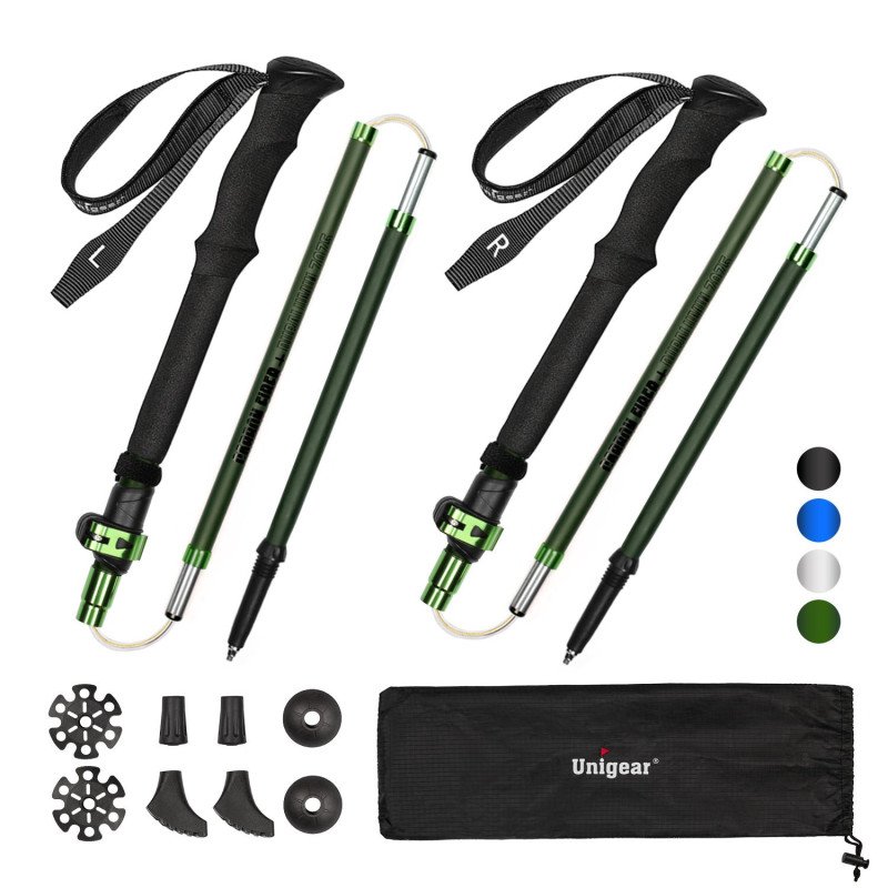 Folding Trekking Poles / Hiking Sticks - Pair Green